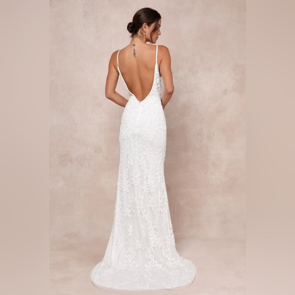 Everlasting Passion White Sequin Beaded Backless Maxi Wedding Dress by Lulus - Picture 9 of 14